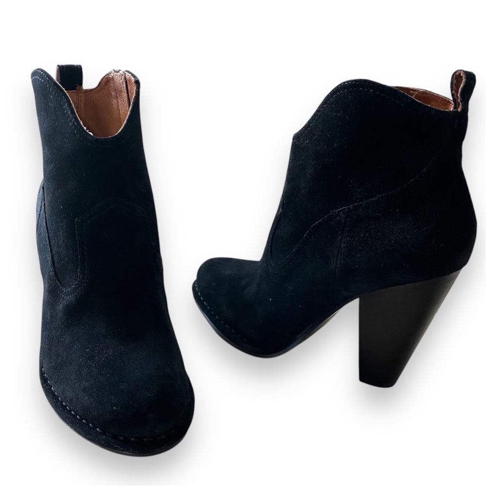 FRYE Women’s Black Suede Ankle Boots Heel Bootie Western Cowboy Rodeo Grunge 8.5 - Picture 3 of 9